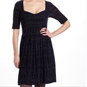 Anthropologie Meadow Rue Navy Blue Velvet Burnout Dress Size S